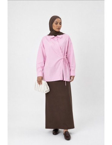 Chemise Croisée en Coton Stretch Rose