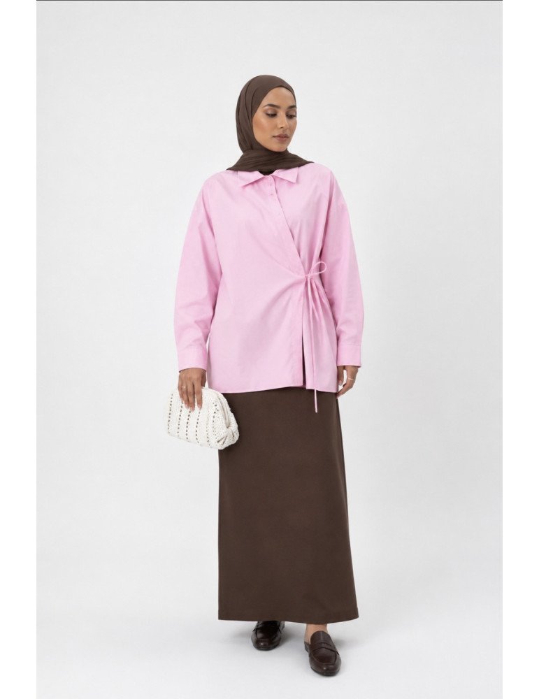 Chemise Croisée en Coton Stretch Rose