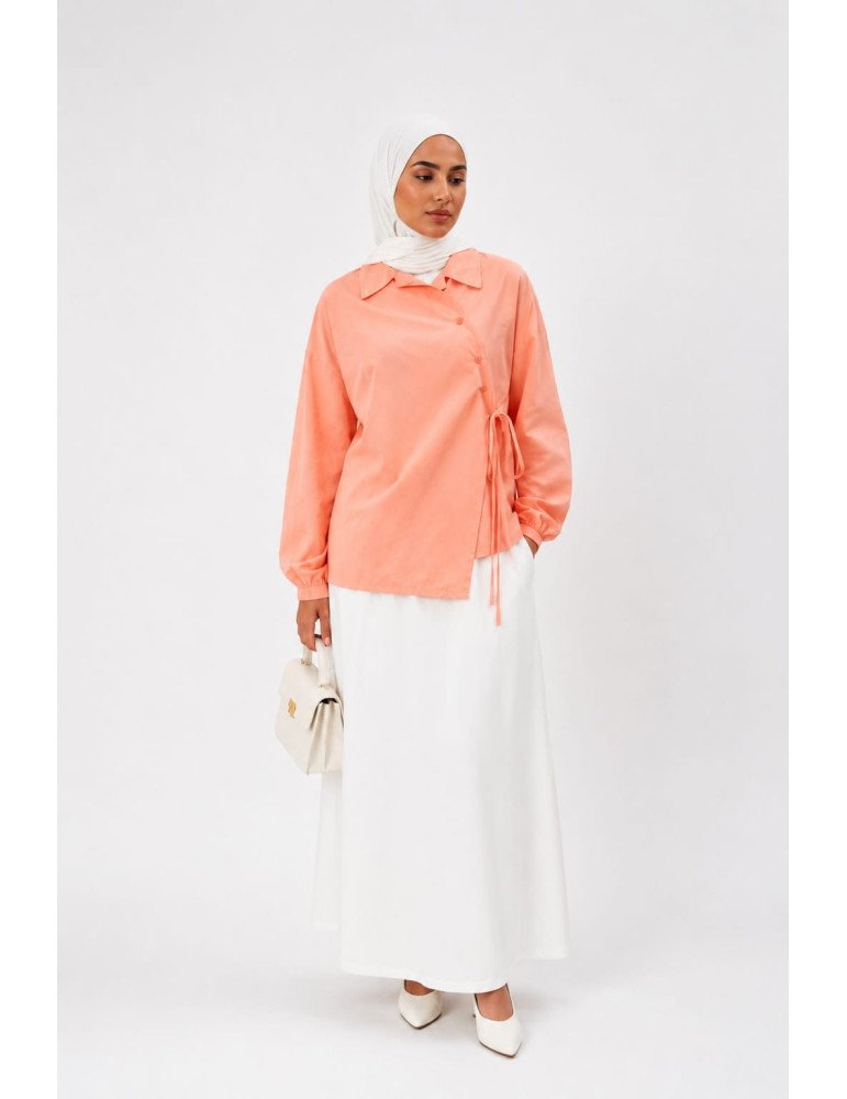 Chemise Croisée en Coton Stretch Corail