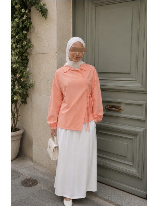 Chemise Croisée en Coton Stretch Corail