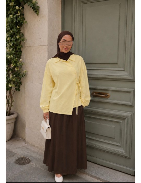 Chemise Croisée en Coton Stretch Jaune