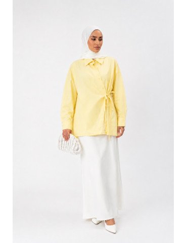 Chemise Croisée en Coton Stretch Jaune