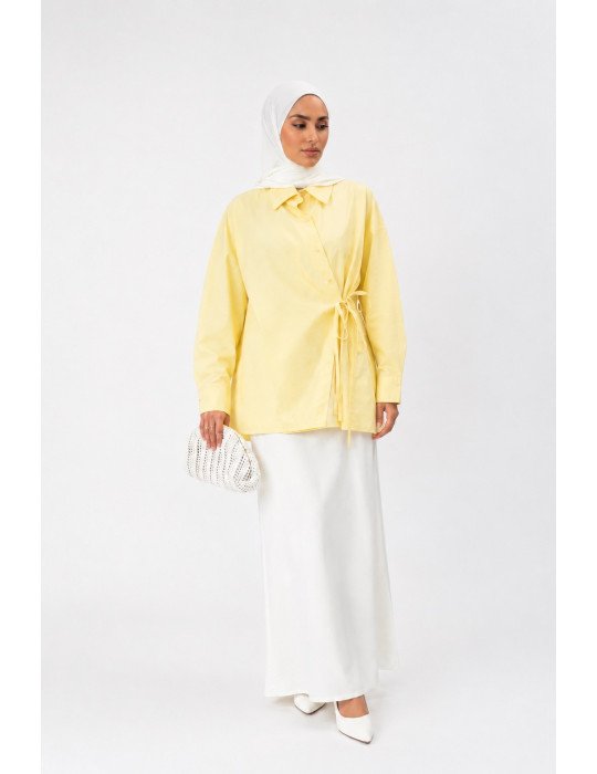 Chemise Croisée en Coton Stretch Jaune