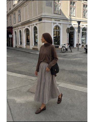 Jupe longue à carreaux vichy Marron 2