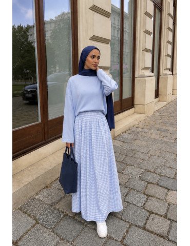 Jupe longue à carreaux vichy Bleu 2