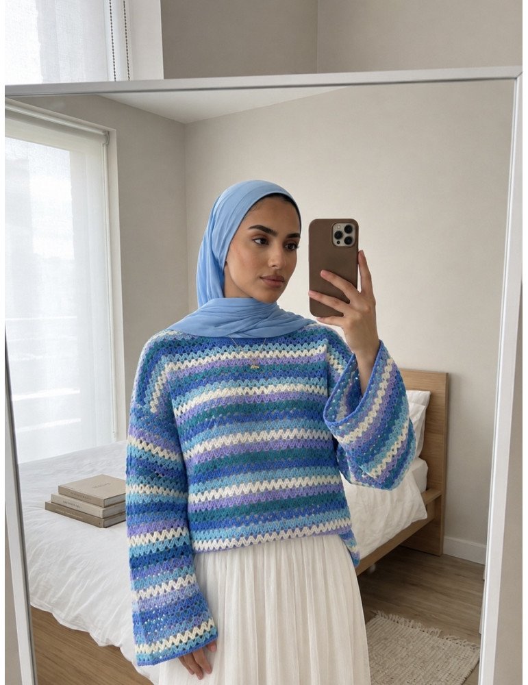 Haut en crochet ajouré multicolore