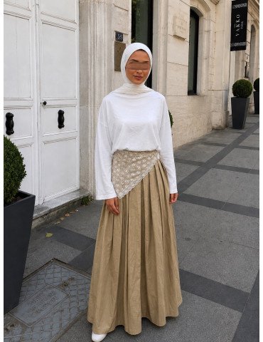Jupe longue ample beige 2