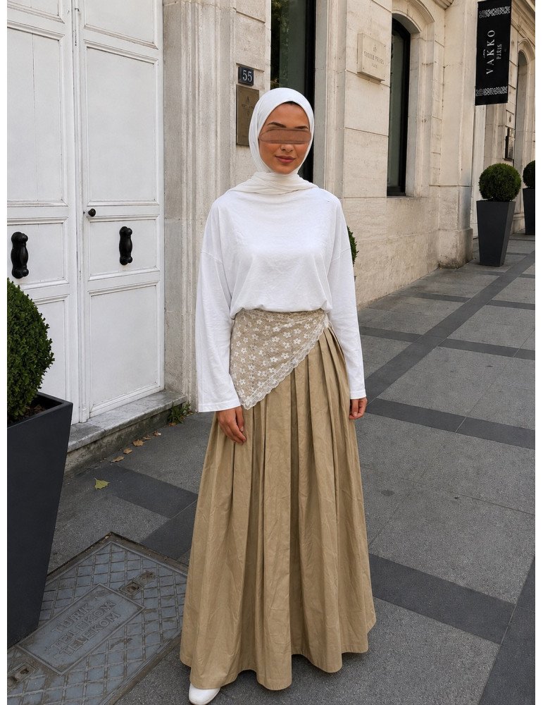 Jupe longue ample beige